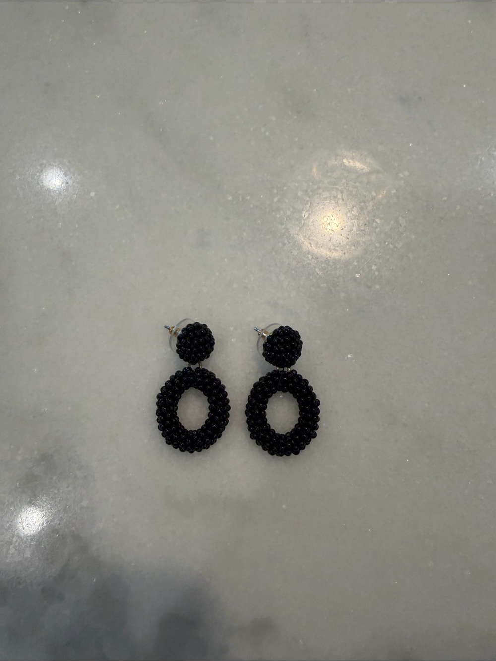 Nordstrom Black Beaded Double Hoop Drop Earrings